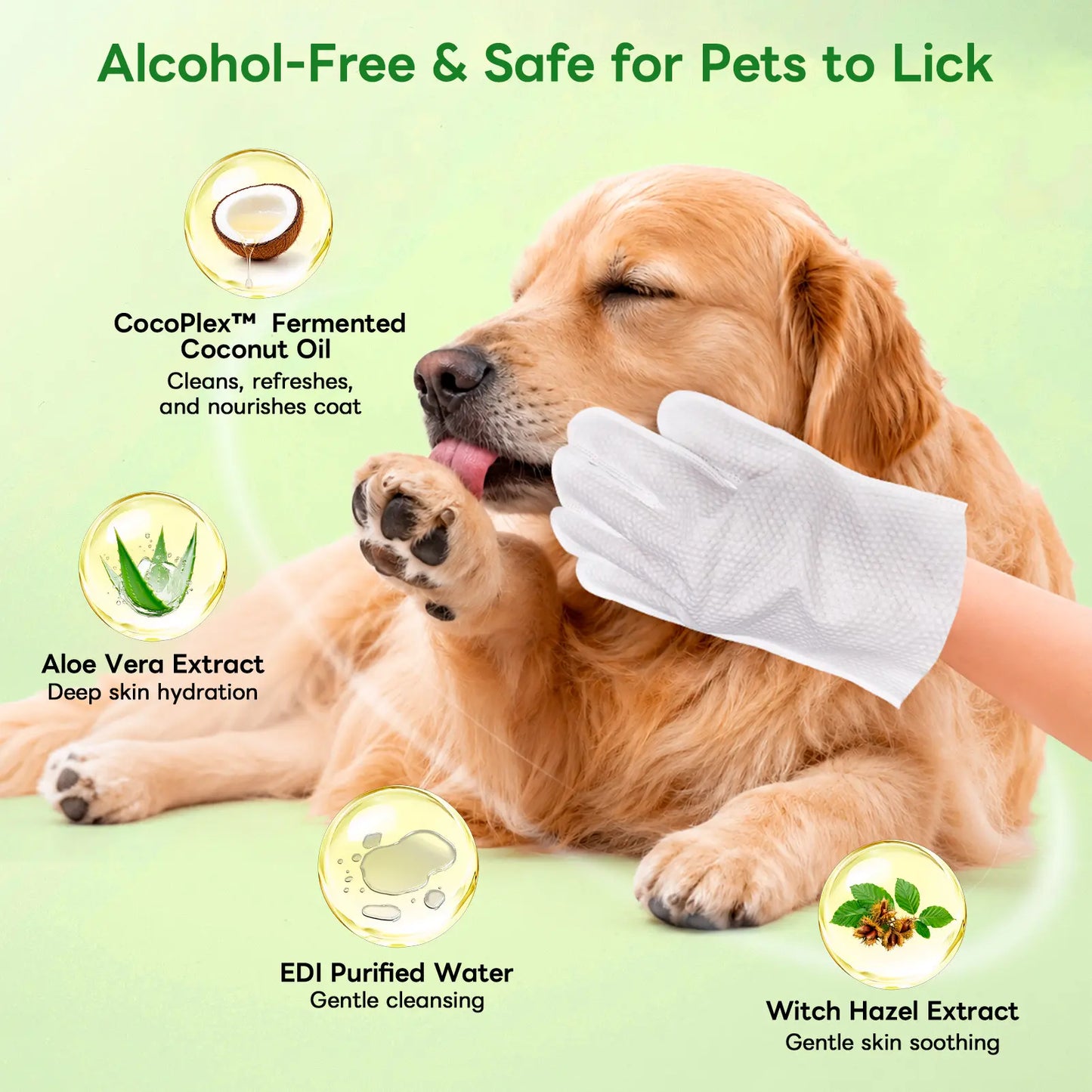 Dog & Cat Grooming Wipes - Extra-Thick Individually Wrapped No-Rinse Cleaning Gloves for Paws, Coat, 6 Packs Purified Water Moisturizing Hydrating Wipes for Home Use