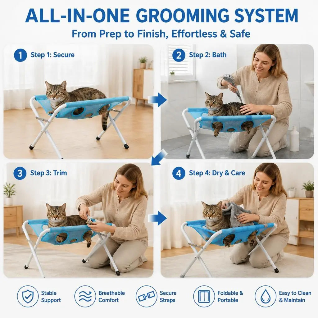 Multifunctional Folding Pet Grooming Rack - Cat and Dog Bath Support Bracket, Portable Fixed Holder for Home Grooming