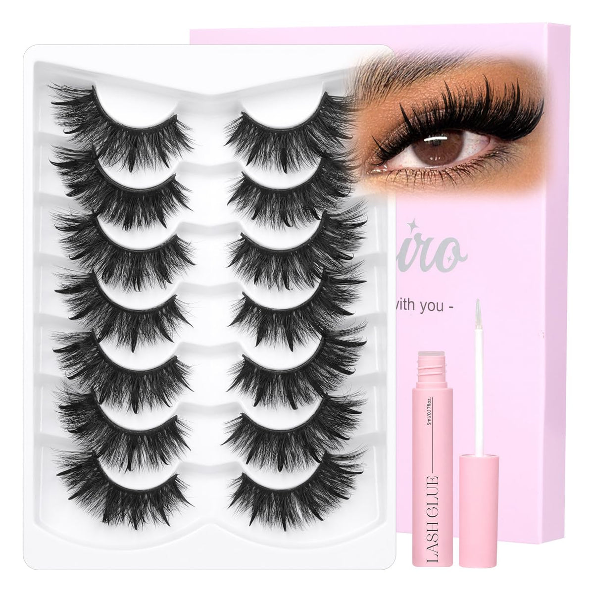 Kiromiro 20mm 3D Fluffy Cat-Eye False Eyelashes - Dramatic Spiky Lashes, 7 Pairs