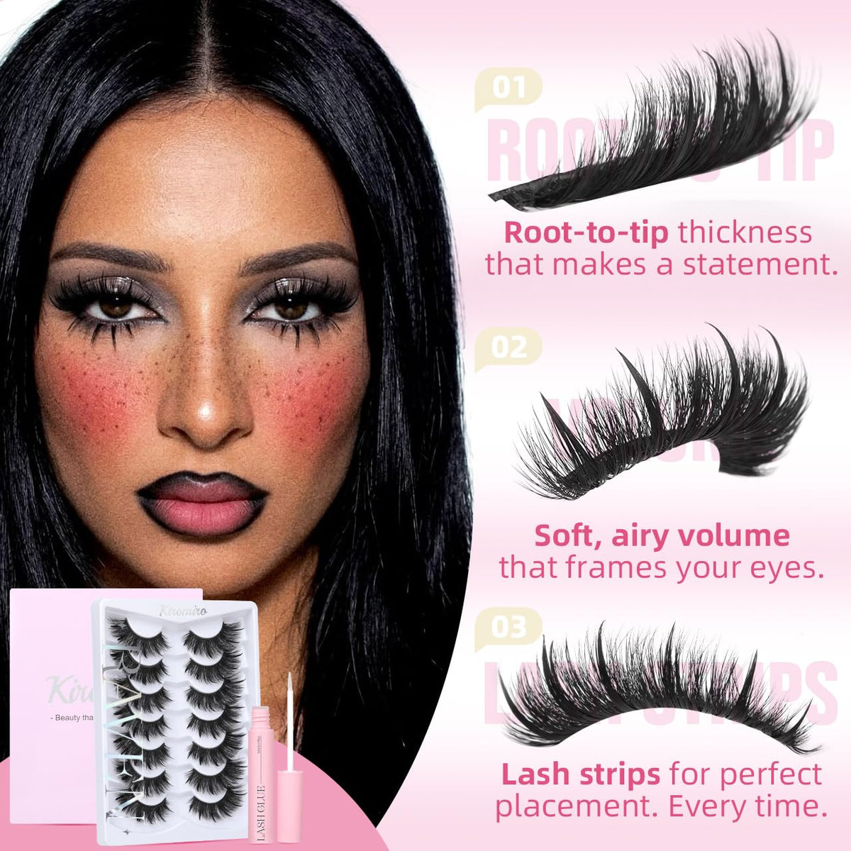 Kiromiro 20mm 3D Fluffy Cat-Eye False Eyelashes - Dramatic Spiky Lashes, 7 Pairs