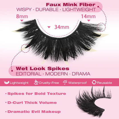 Kiromiro 20mm 3D Fluffy Cat-Eye False Eyelashes - Dramatic Spiky Lashes, 7 Pairs
