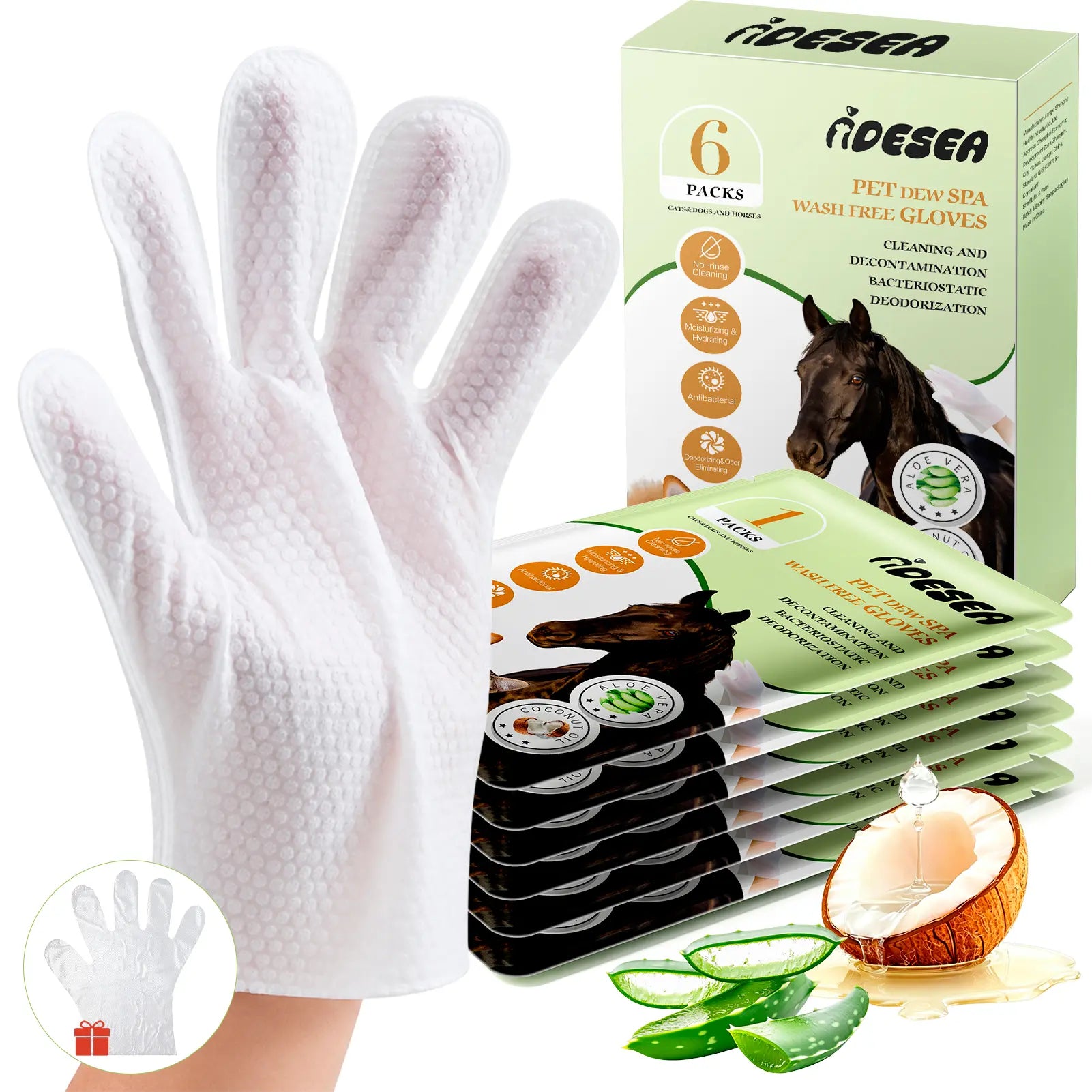 Dog & Cat Grooming Wipes - Extra-Thick Individually Wrapped No-Rinse Cleaning Gloves for Paws, Coat, 6 Packs Purified Water Moisturizing Hydrating Wipes for Home Use