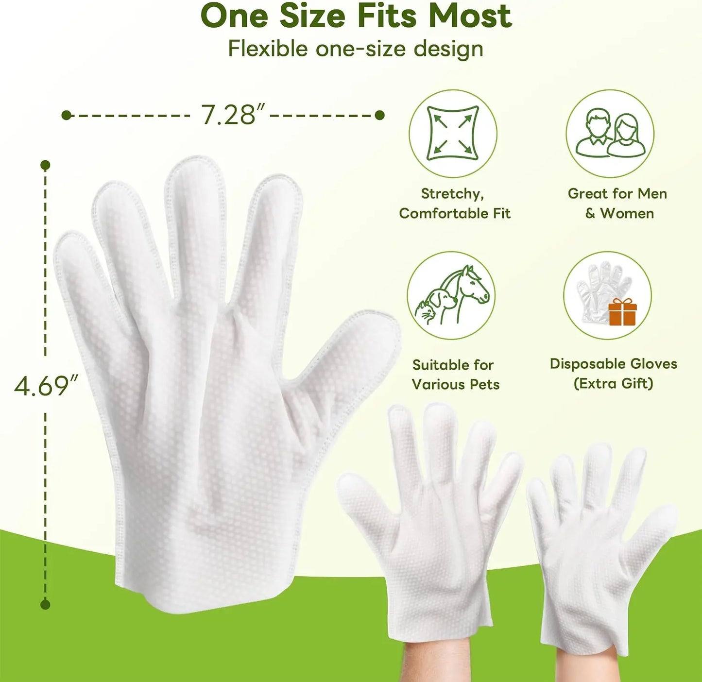 Dog & Cat Grooming Wipes - Extra-Thick Individually Wrapped No-Rinse Cleaning Gloves for Paws, Coat, 6 Packs Purified Water Moisturizing Hydrating Wipes for Home Use