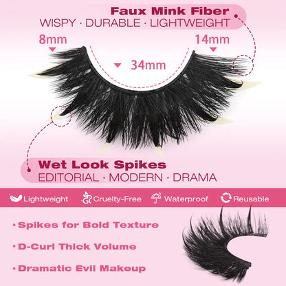 Kiromiro 20mm 3D Fluffy Cat-Eye False Eyelashes - Dramatic Spiky Lashes, 7 Pairs