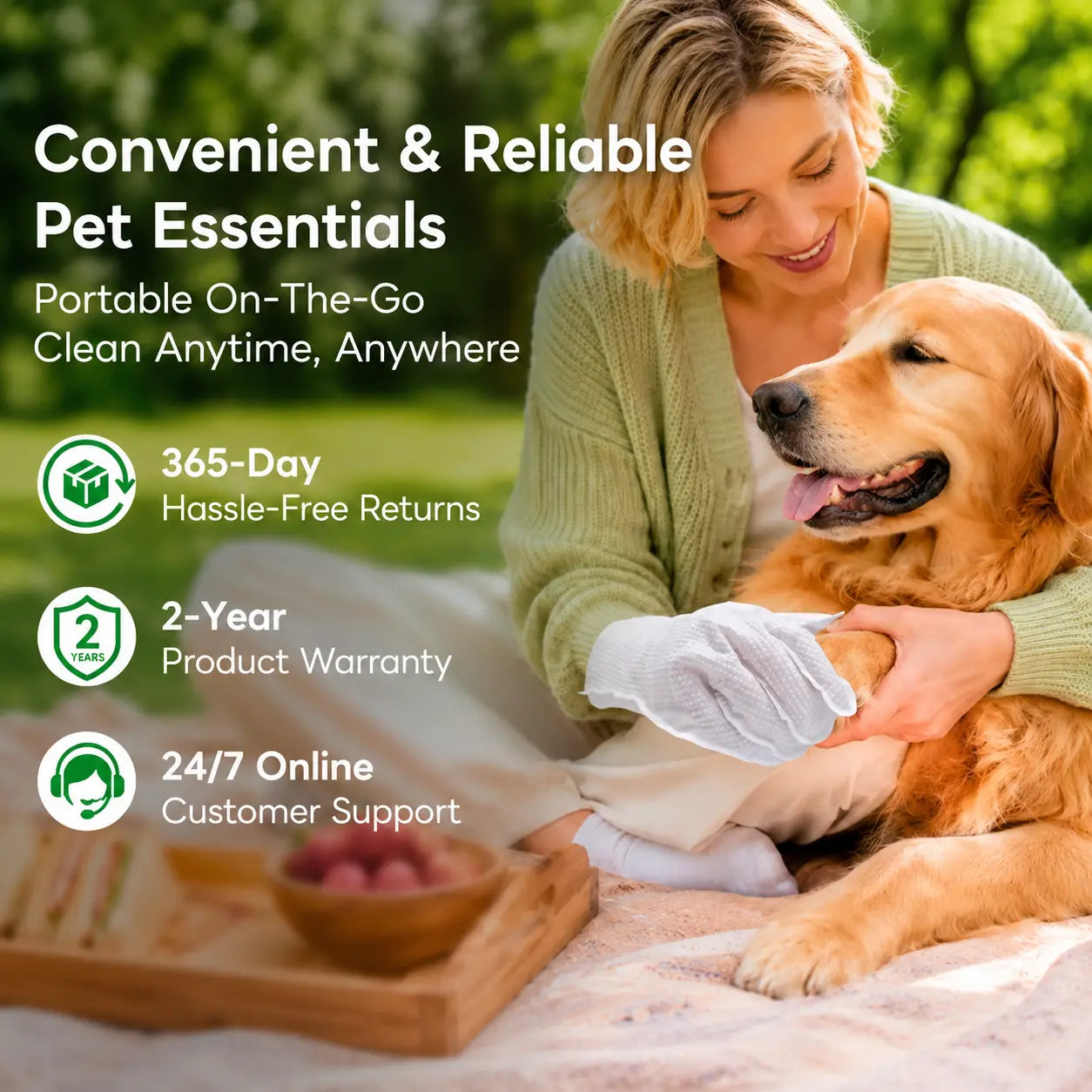 Dog & Cat Grooming Wipes - Extra-Thick Individually Wrapped No-Rinse Cleaning Gloves for Paws, Coat, 6 Packs Purified Water Moisturizing Hydrating Wipes for Home Use