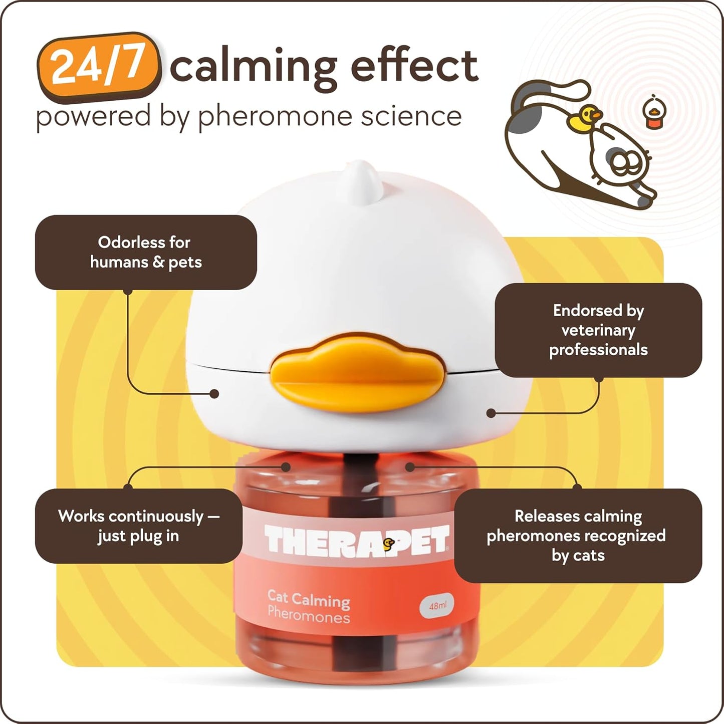 Therapetmd 60-Day Cat Calming Diffuser - Cat Pheromone Diffuser for Stress, Pee Spraying, Cat Fighting, Aggression, Excessive Meowing & Scratching - 60-Day Refill Included - Packaging May Vary